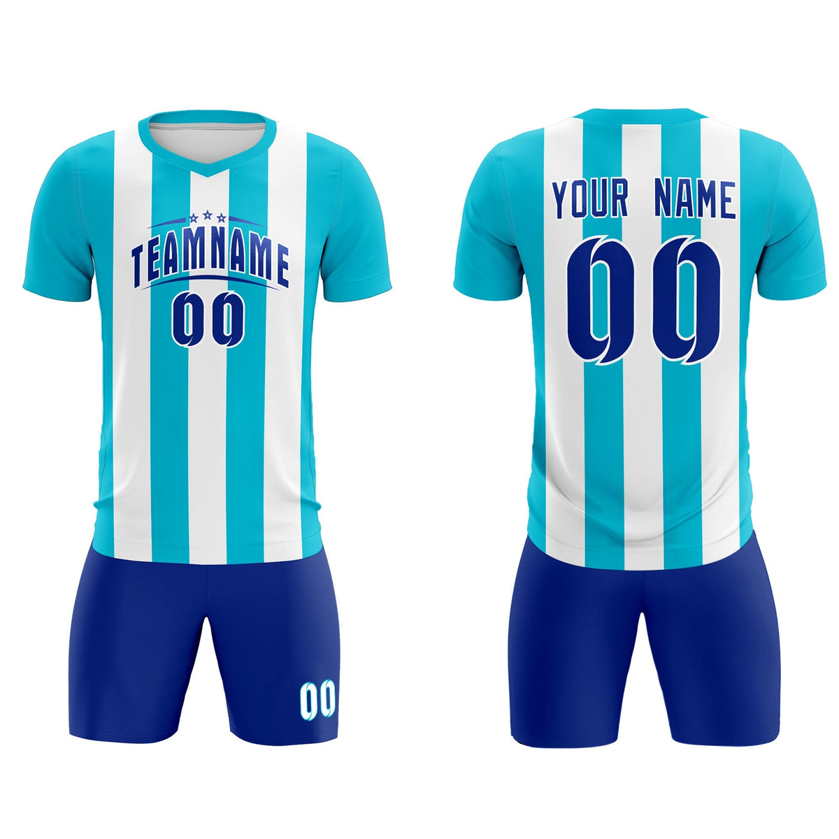 Custom White Sky Blue Vertical Stripes Casual Outdoor Soccer Sets Jersey