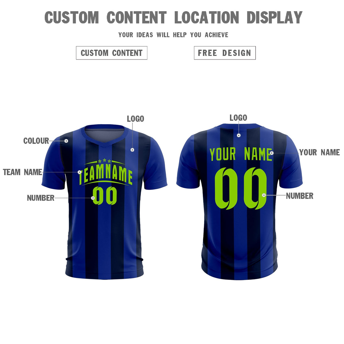 Custom Royal Navy Vertical Stripes Casual Outdoor Football Kits Jersey