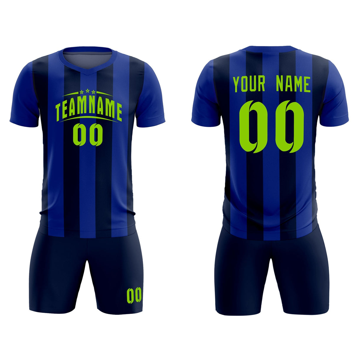 Custom Royal Navy Vertical Stripes Casual Outdoor Soccer Sets Jersey
