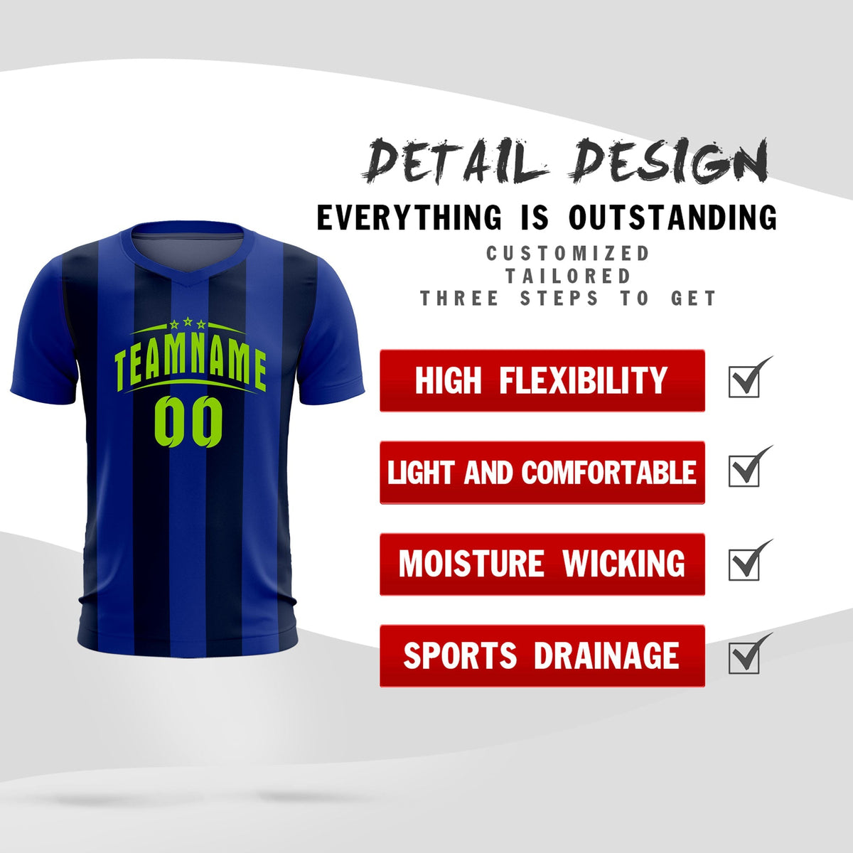 Custom Royal Navy Vertical Stripes Casual Outdoor Football Kits Jersey