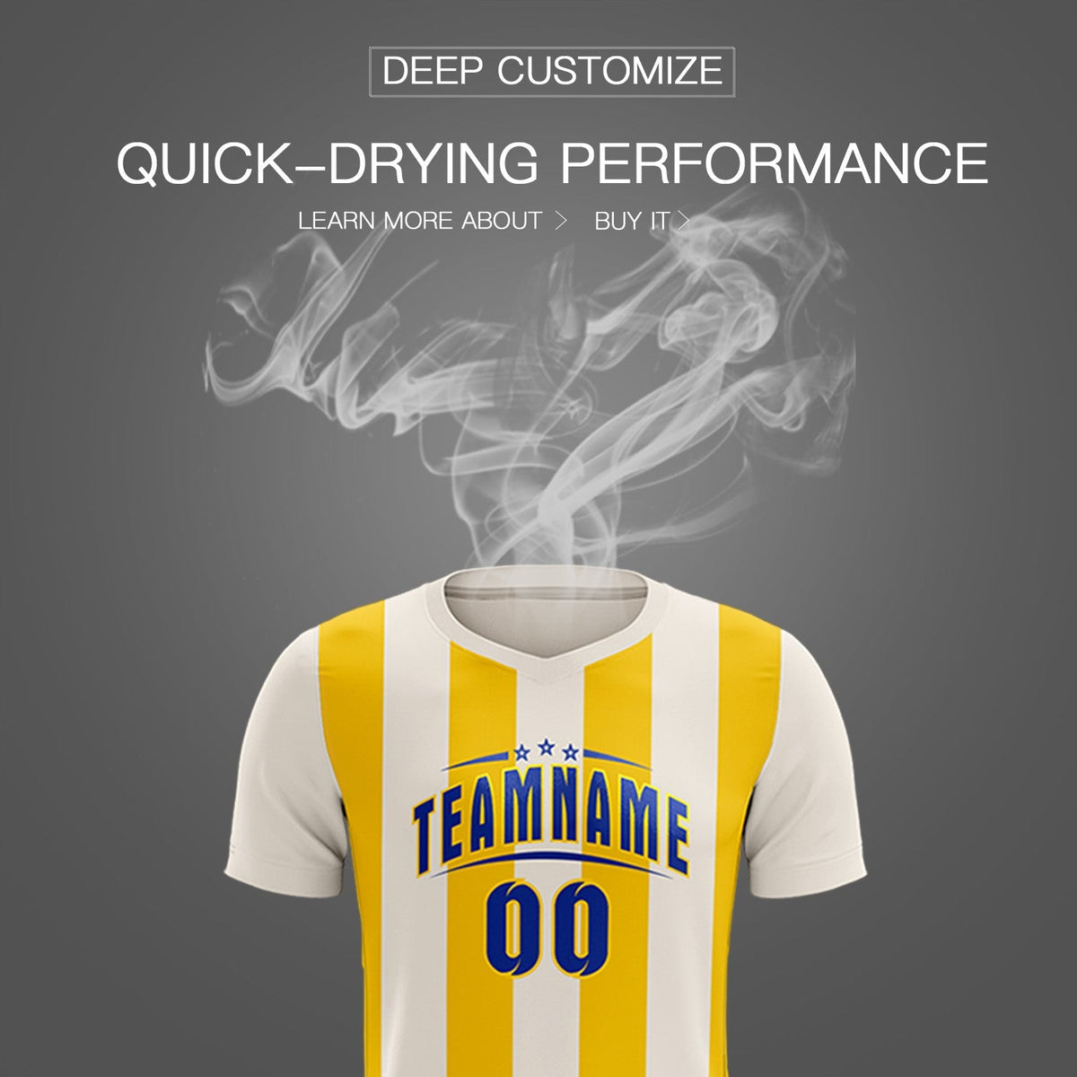 Custom Cream Gold Vertical Stripes Casual Outdoor Soccer Sets Jersey