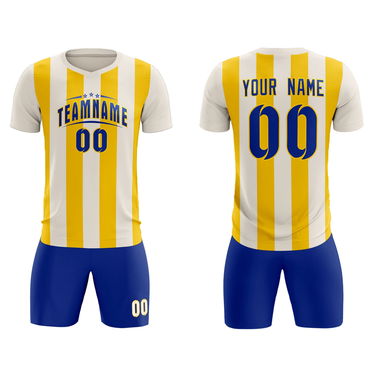 Custom Cream Gold Vertical Stripes Casual Outdoor Soccer Sets Jersey