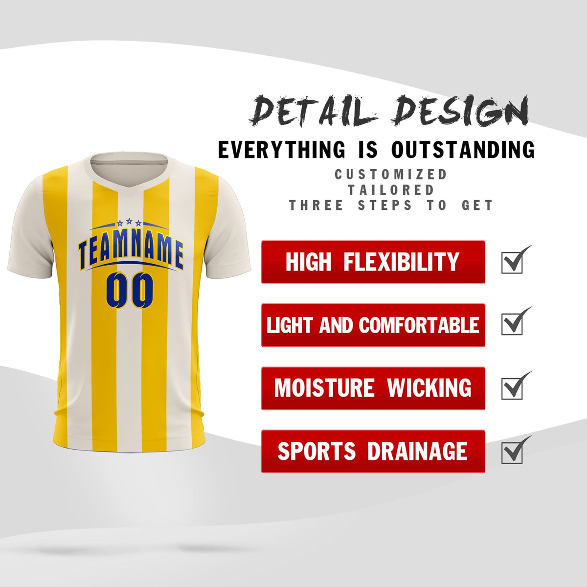 Custom Cream Gold Vertical Stripes Casual Outdoor Football Kits Jersey