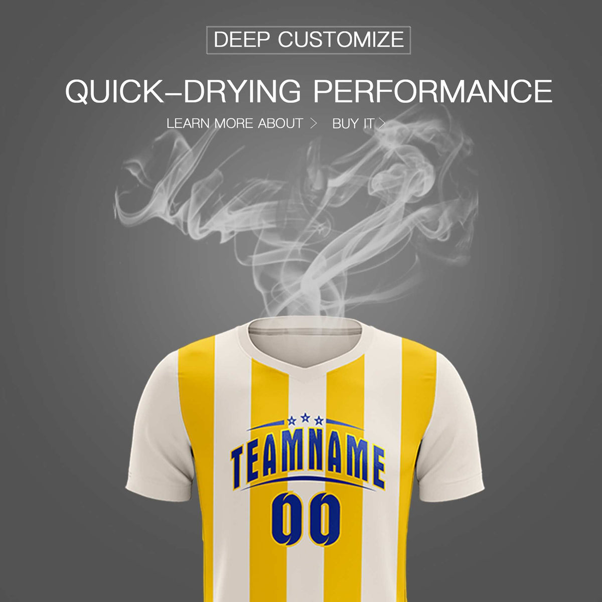 Custom Cream Gold Vertical Stripes Casual Outdoor Football Kits Jersey