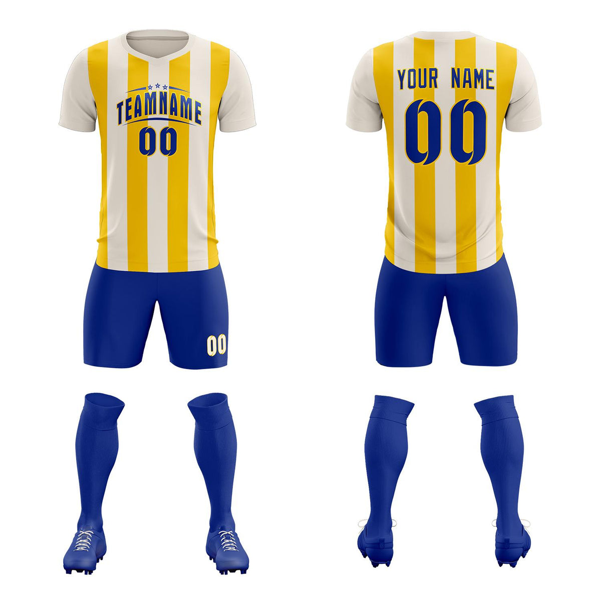 Custom Cream Gold Vertical Stripes Casual Outdoor Football Kits Jersey