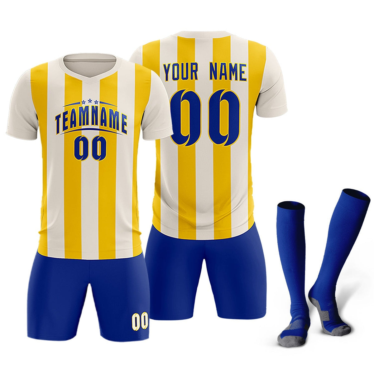 Custom Cream Gold Vertical Stripes Casual Outdoor Soccer Sets Jersey