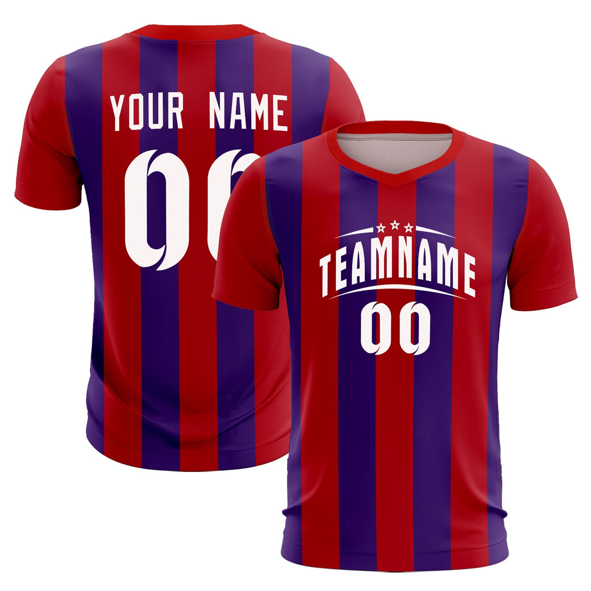 Custom Red Purple Vertical Stripes Casual Outdoor Football Kits Jersey