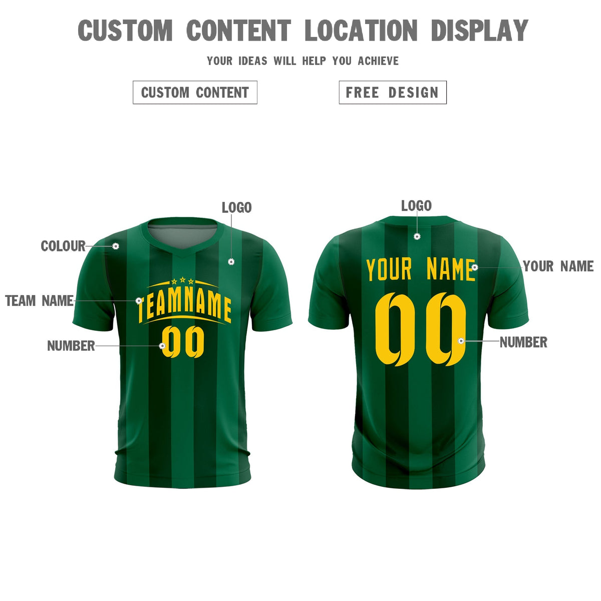 Custom Kelly Green Green Vertical Stripes Casual Outdoor Football Kits Jersey