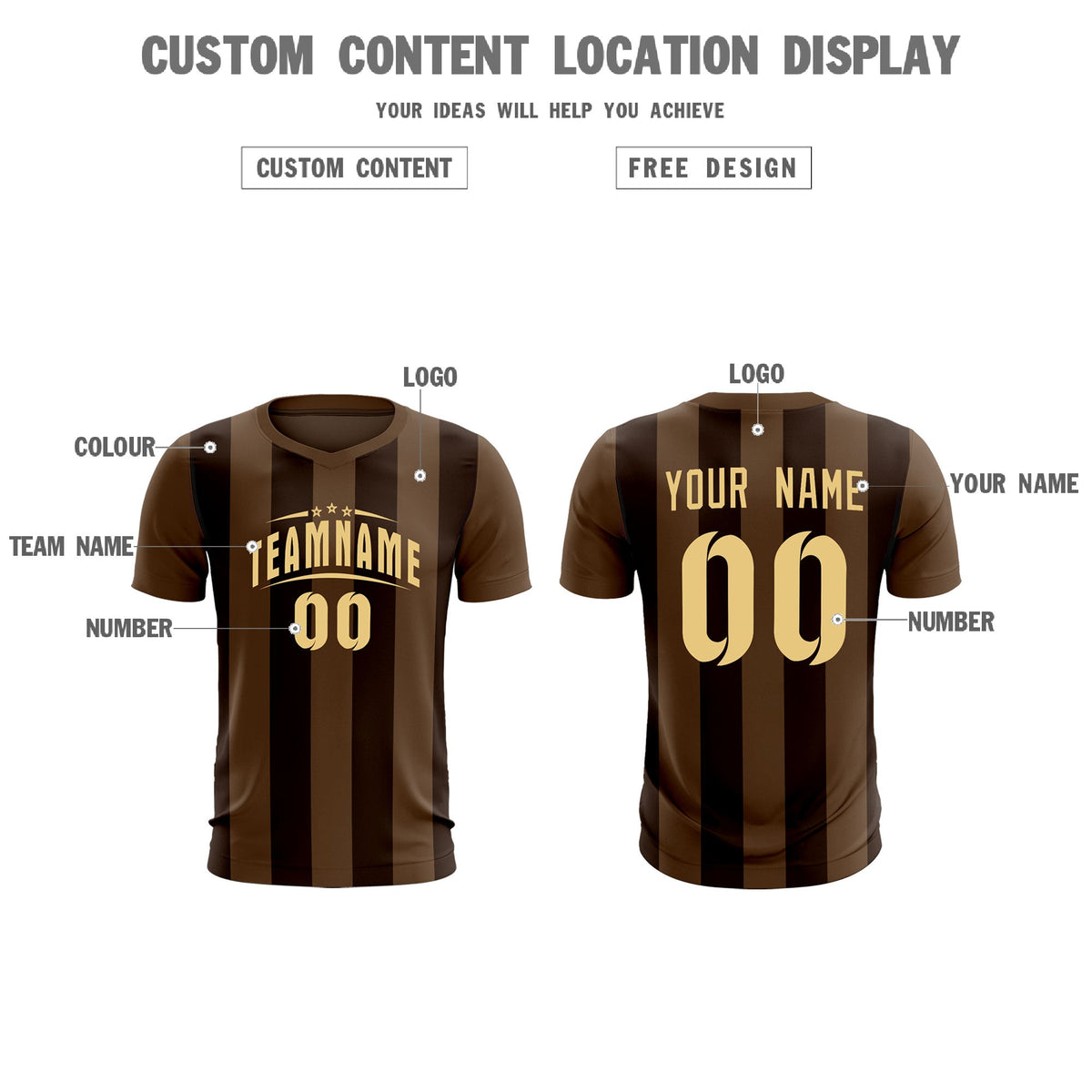 Custom Light Brown Brown Vertical Stripes Casual Outdoor Soccer Sets Jersey