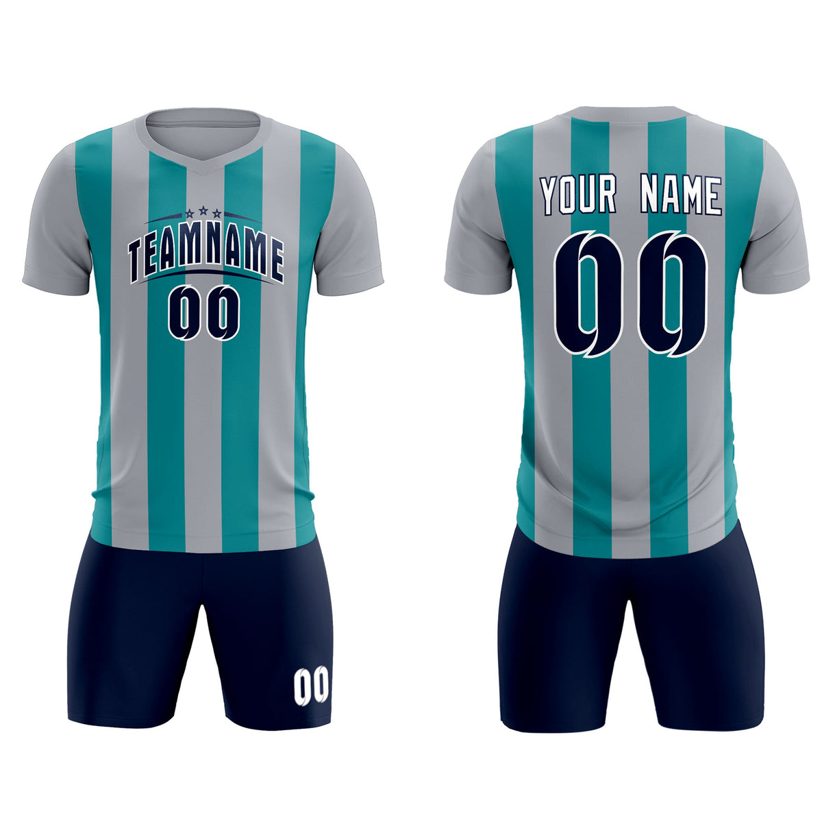 Custom Gray Aqua Vertical Stripes Casual Outdoor Soccer Sets Jersey