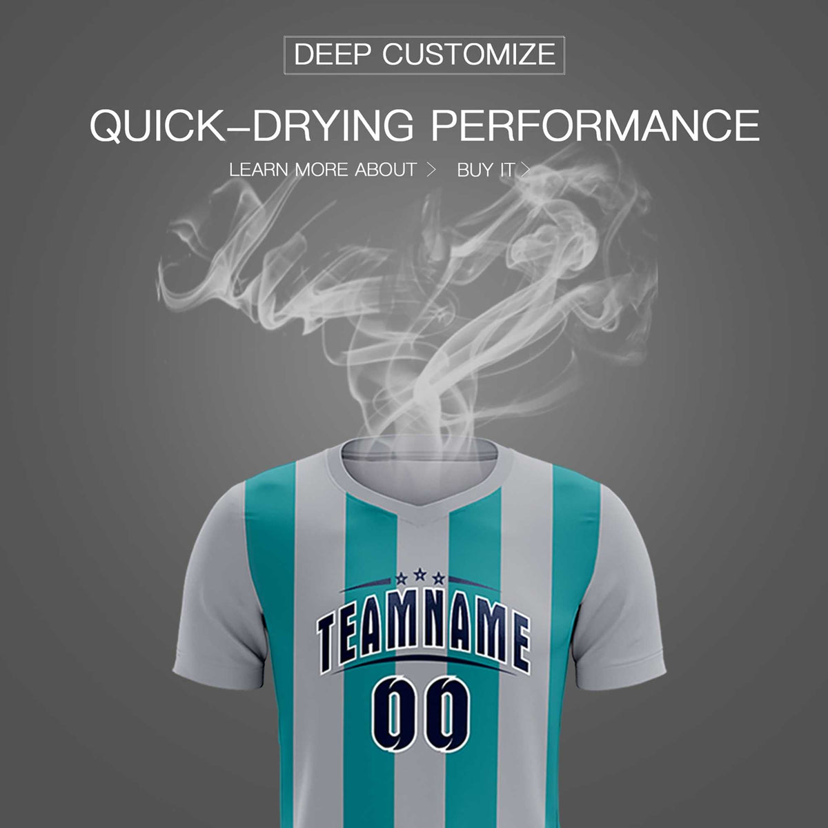 Custom Gray Aqua Vertical Stripes Casual Outdoor Soccer Sets Jersey