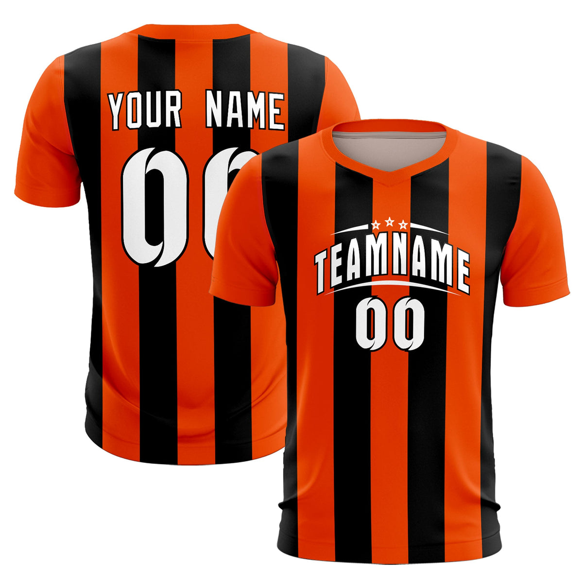 Custom Orange Black Vertical Stripes Casual Outdoor Football Kits Jersey