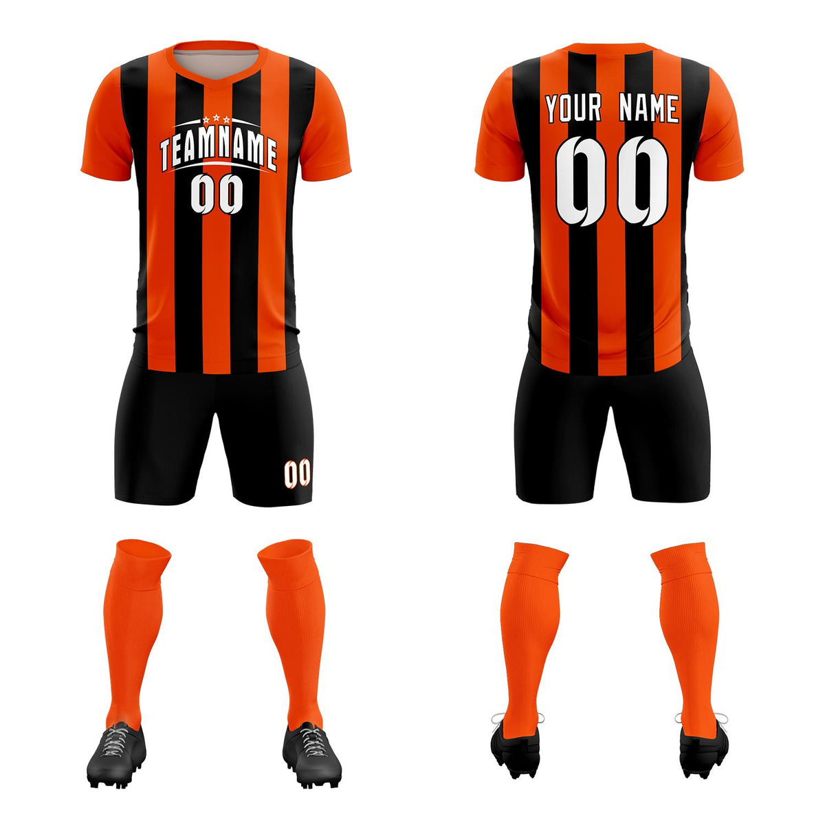 Custom Orange Black Vertical Stripes Casual Outdoor Football Kits Jersey