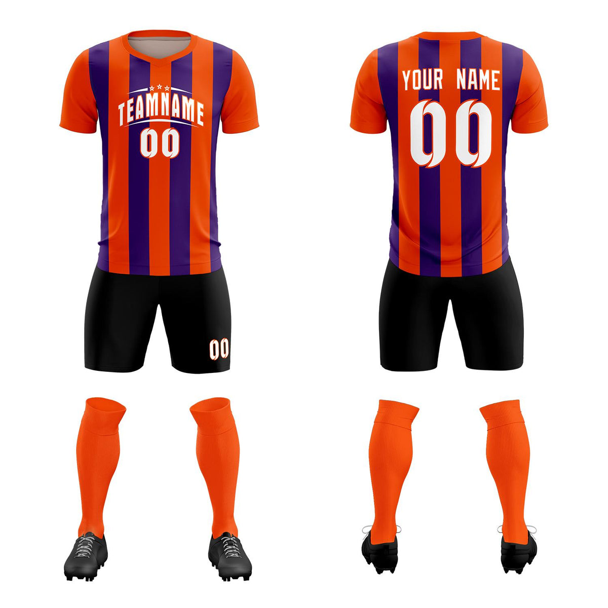 Custom Orange Purple Vertical Stripes Casual Outdoor Football Kits Jersey