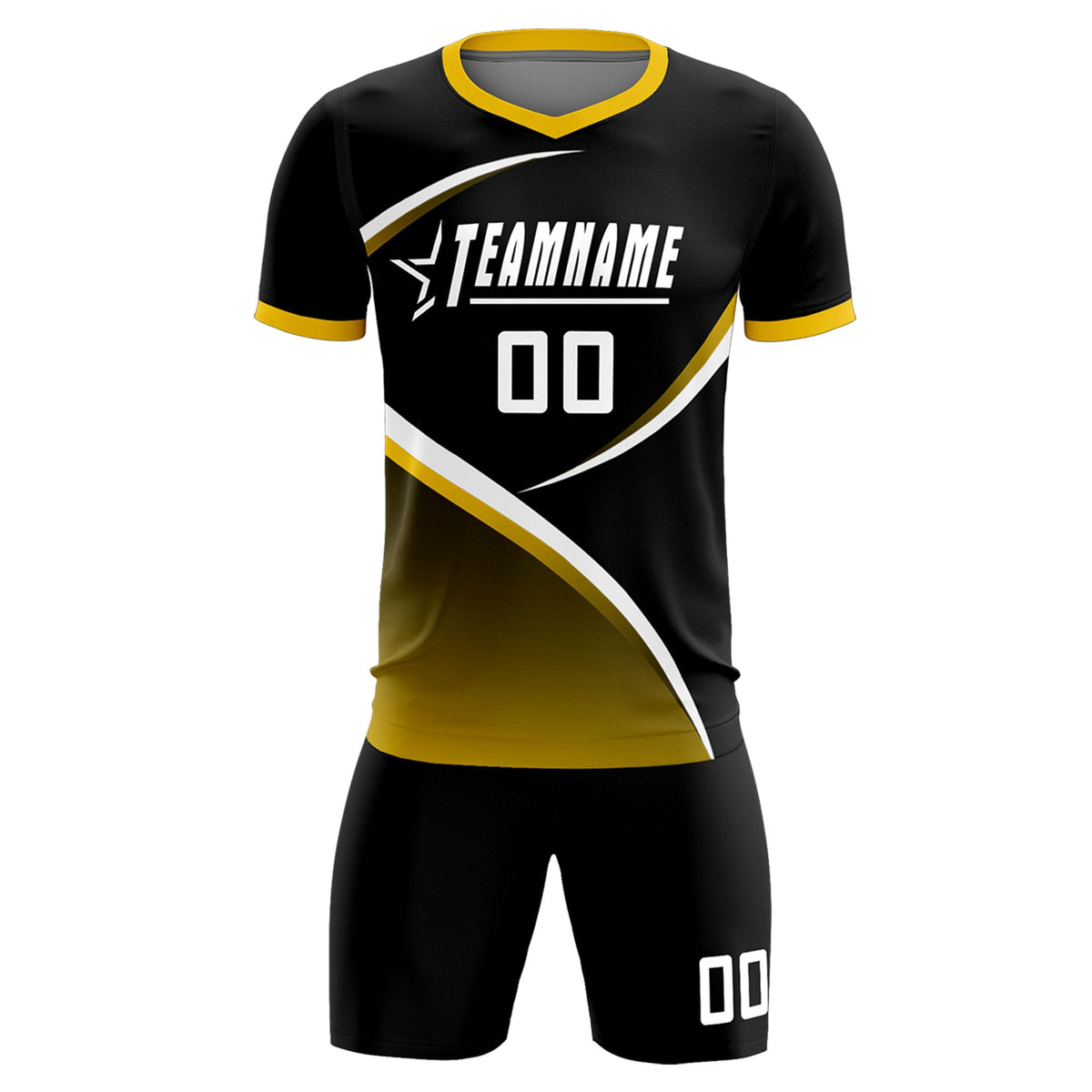 Custom Black Gold Color Block Training Uniform For Men Soccer Sets Jersey