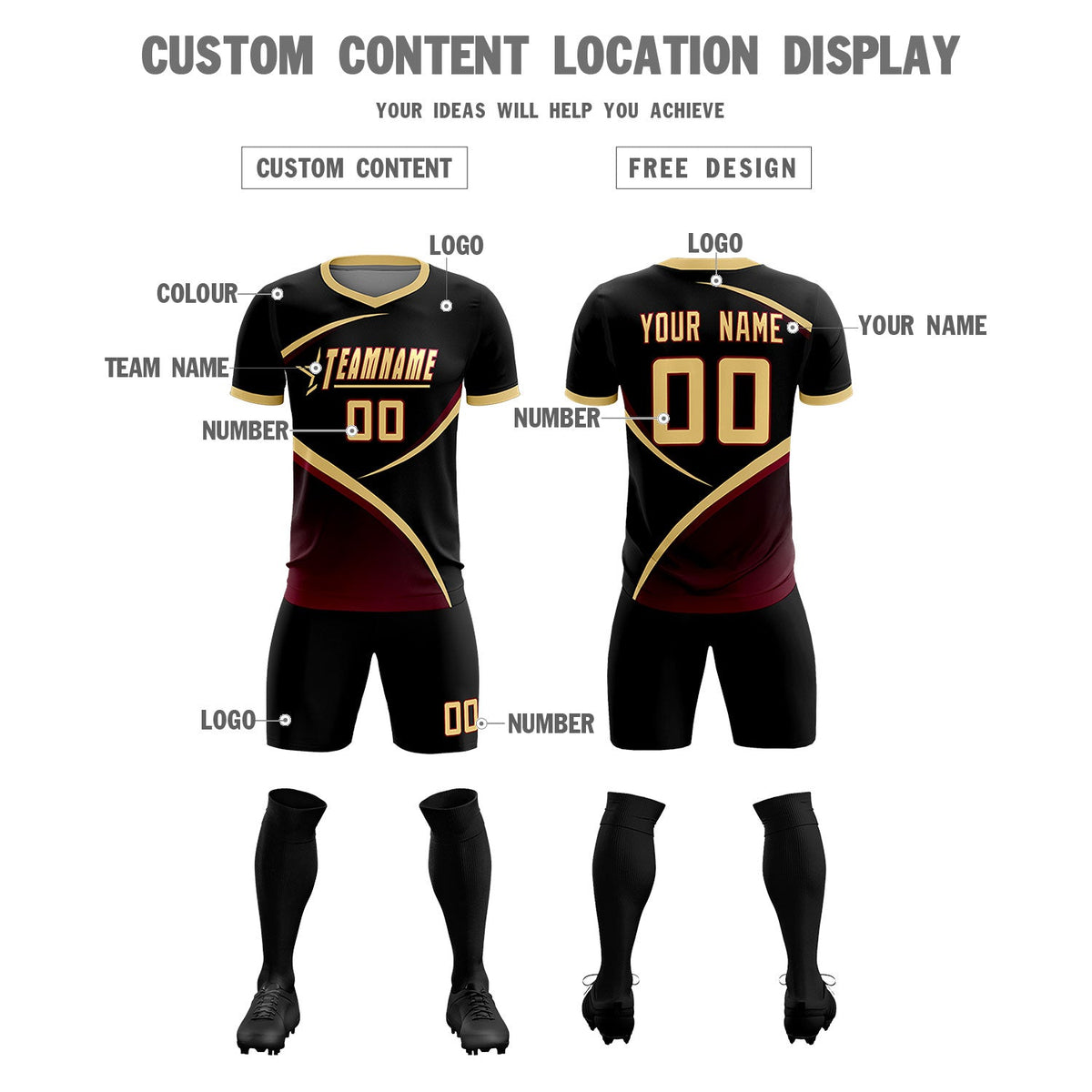 Custom Black Khaki Color Block Training Uniform For Men Soccer Sets Jersey