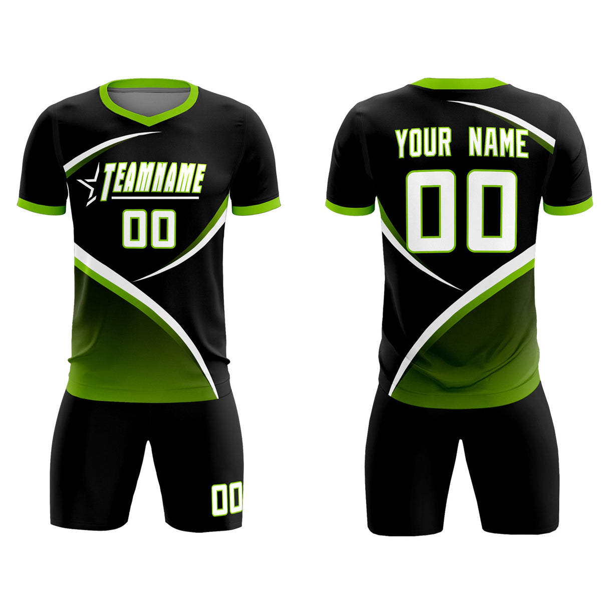 Custom Black Neon Green Color Block Training Uniform For Men Soccer Sets Jersey
