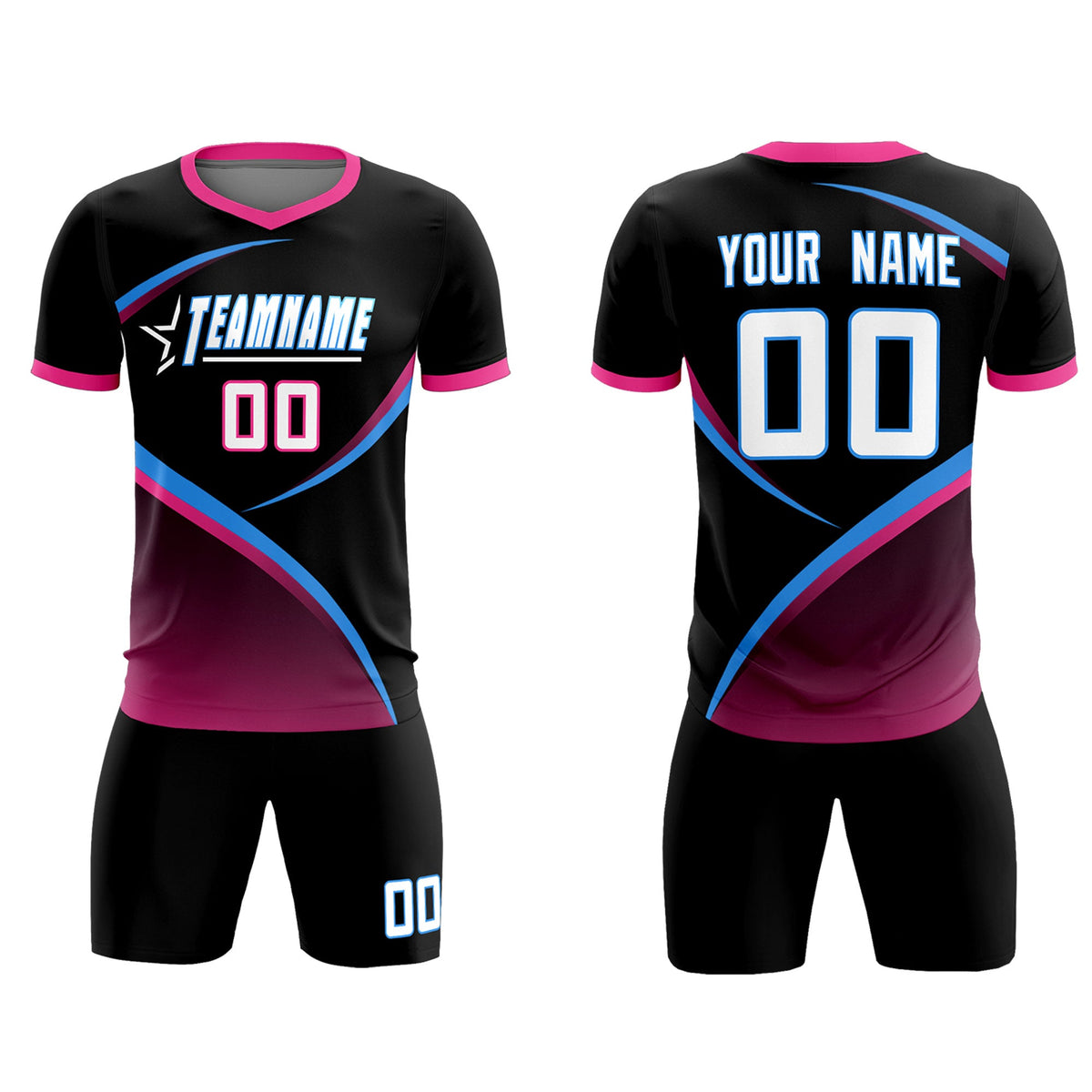 Custom Black Pink Color Block Training Uniform For Men Soccer Sets Jersey