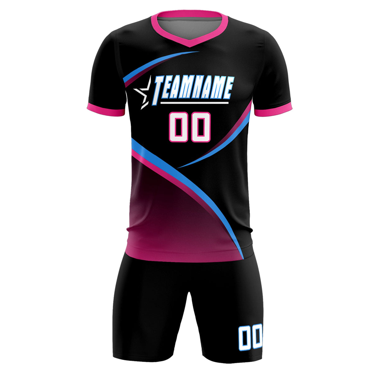 Custom Black Pink Color Block Training Uniform For Men Soccer Sets Jersey