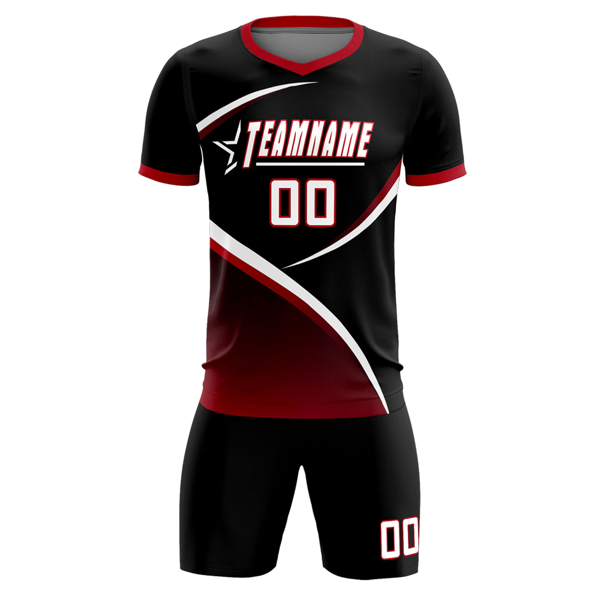 Custom Black Red Color Block Training Uniform For Men Soccer Sets Jersey
