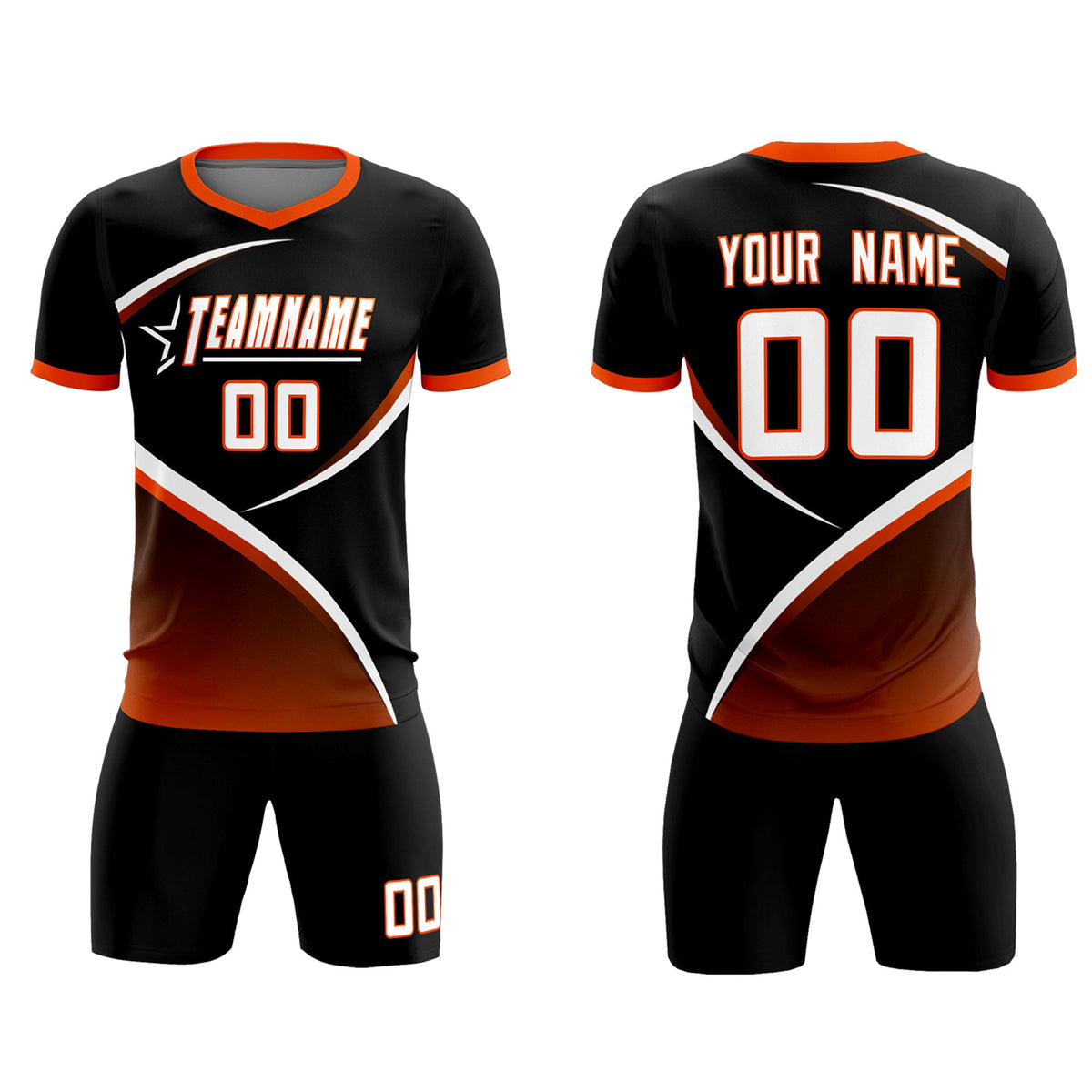 Custom Black Orange Color Block Training Uniform For Men Soccer Sets Jersey