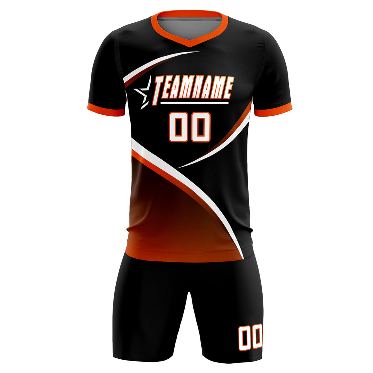 Custom Black Orange Color Block Training Uniform For Men Soccer Sets Jersey