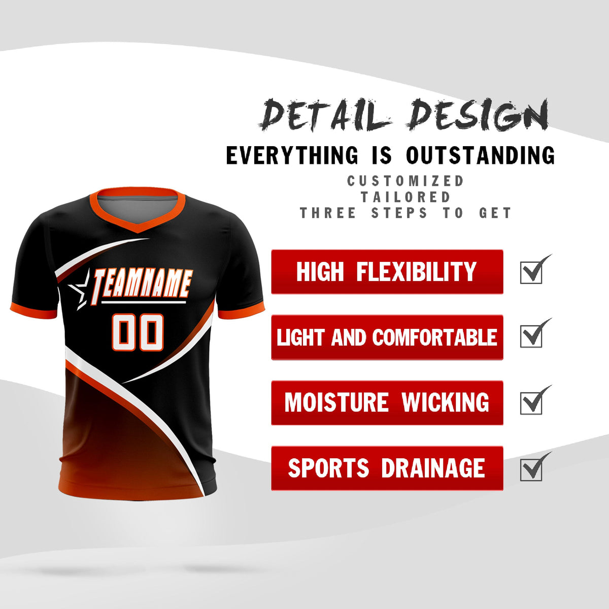 Custom Black Orange Color Block Training Uniform For Men Soccer Sets Jersey