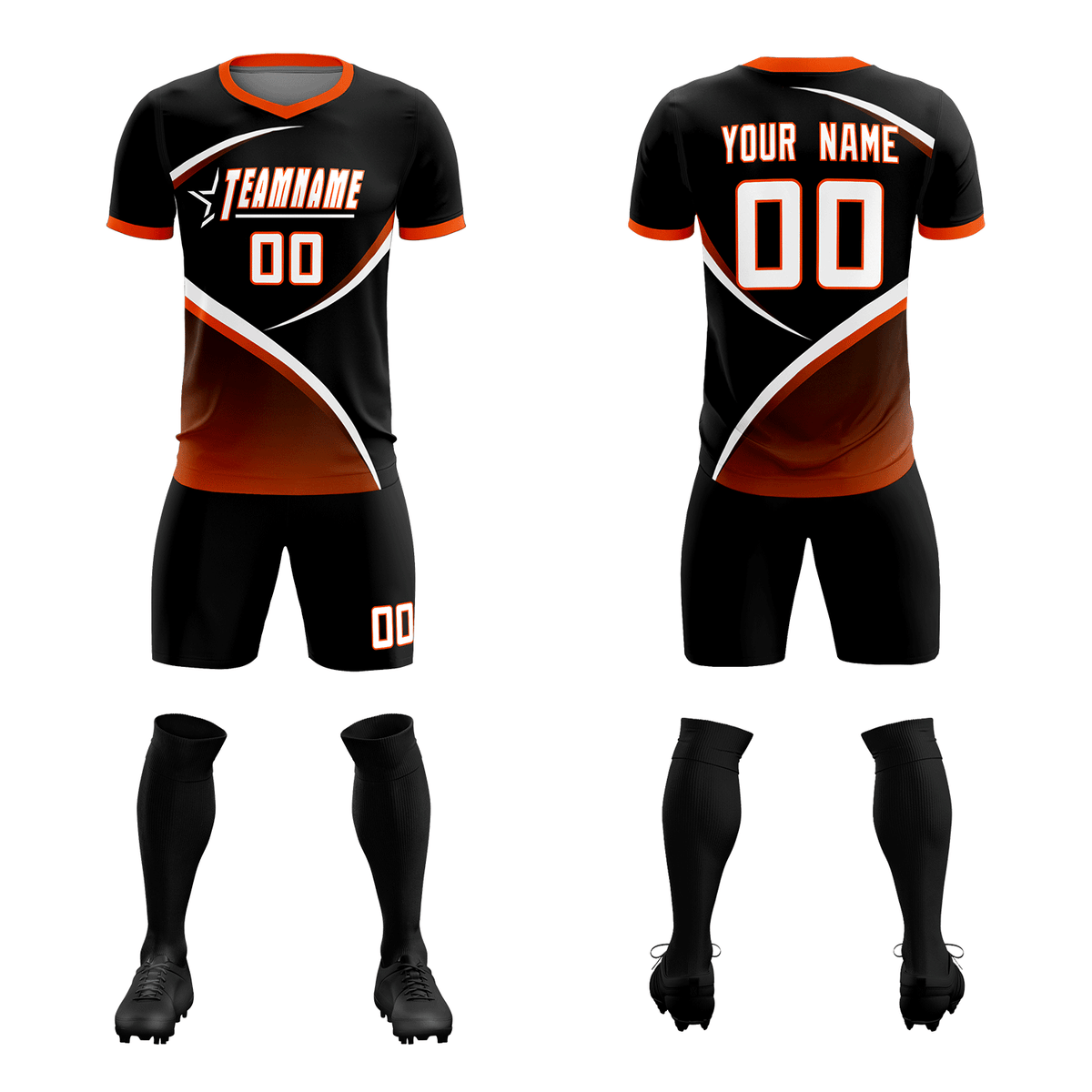 Custom Black Orange Color Block Training Uniform For Men Soccer Sets Jersey