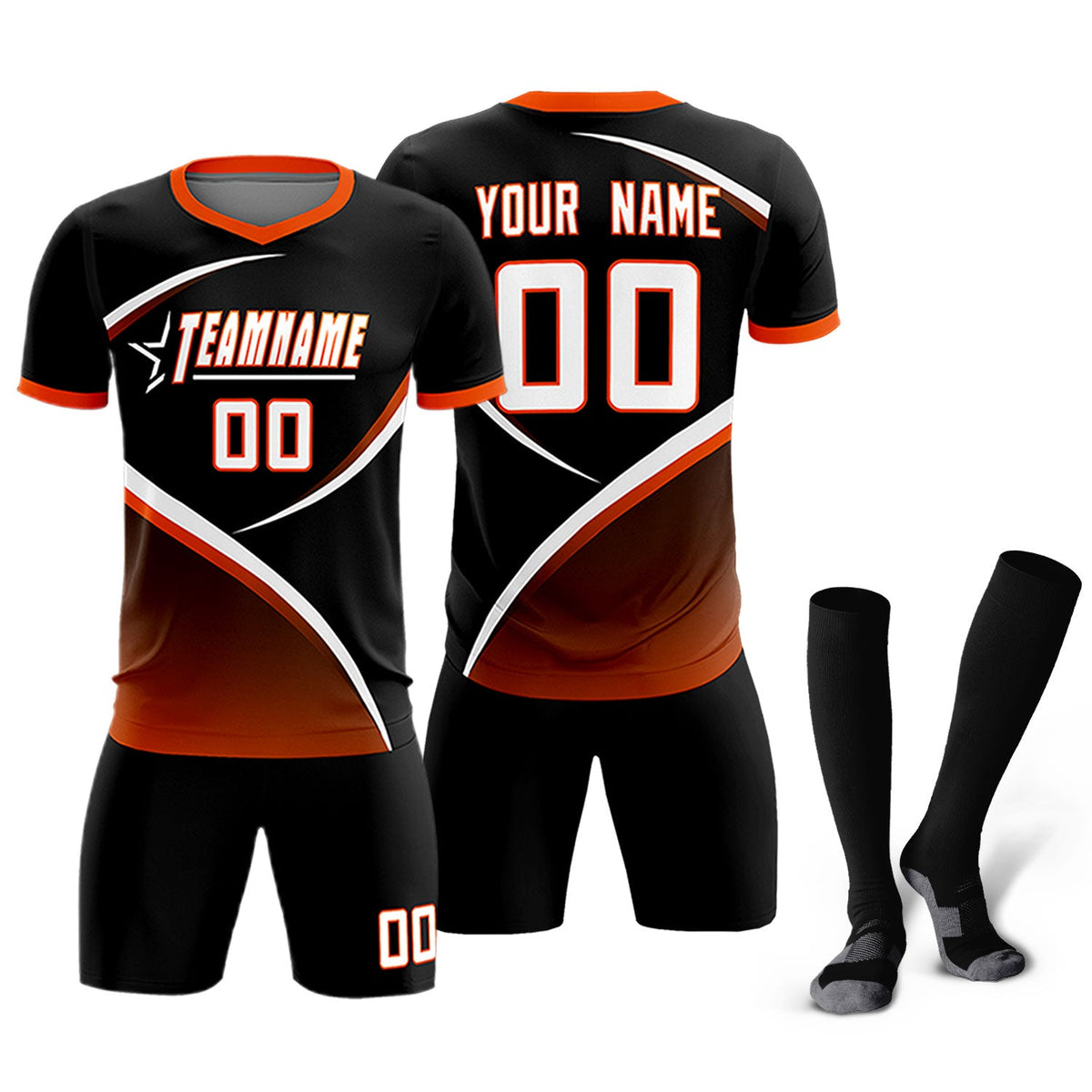 Custom Black Orange Color Block Training Uniform For Men Soccer Sets Jersey