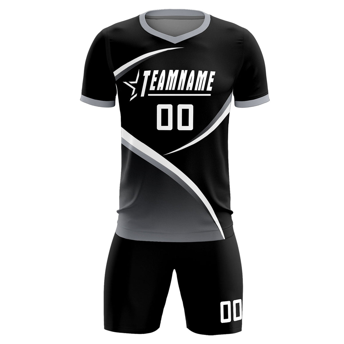 Custom Black Gray Color Block Training Uniform For Men Soccer Sets Jersey