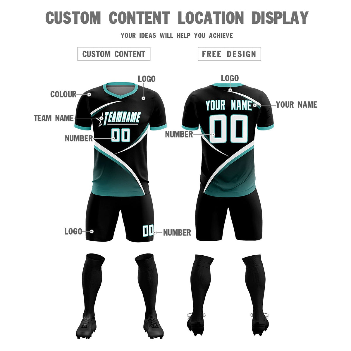 Custom Black Bright Green Color Block Training Uniform For Men Soccer Sets Jersey