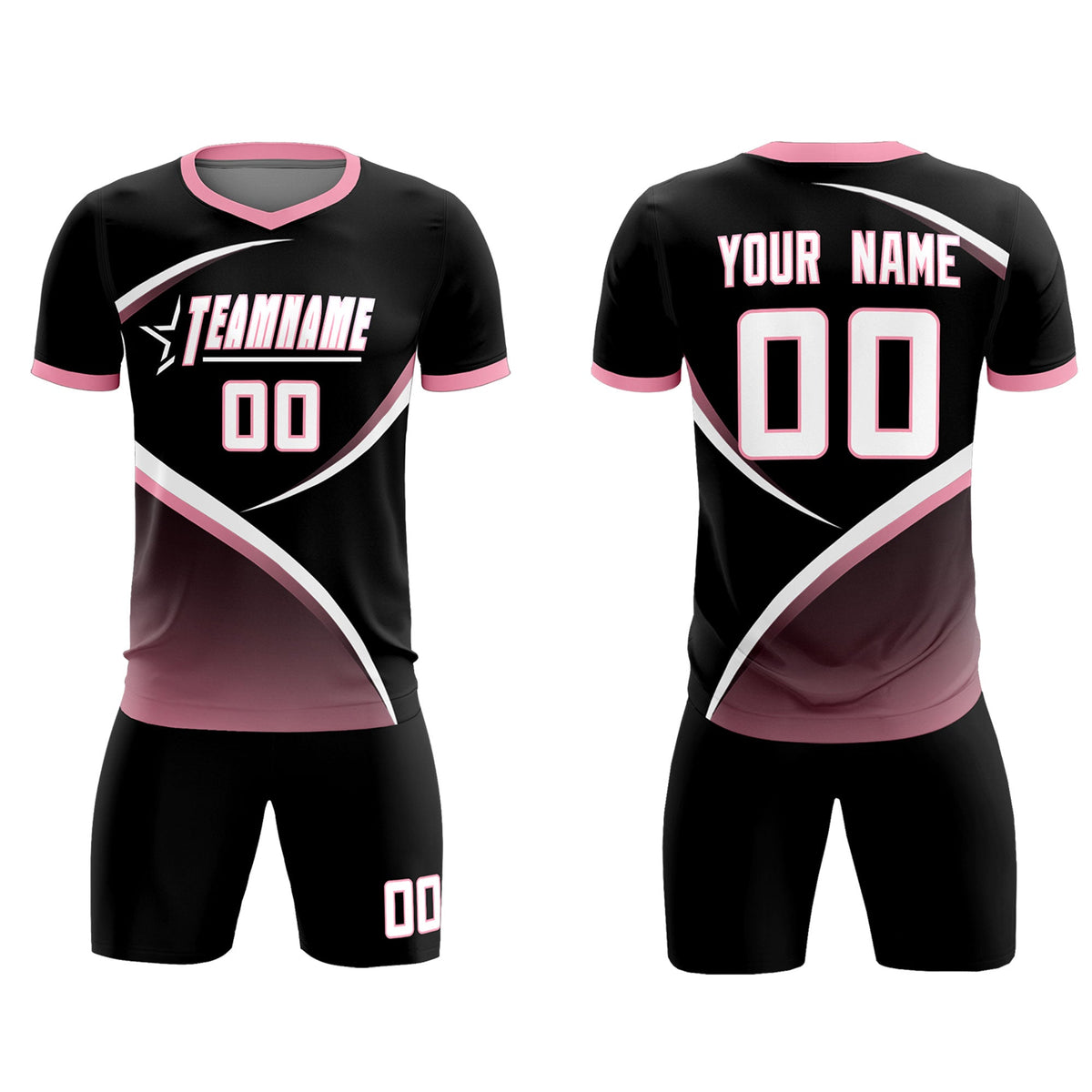 Custom Black Light Pink Color Block Training Uniform For Men Soccer Sets Jersey