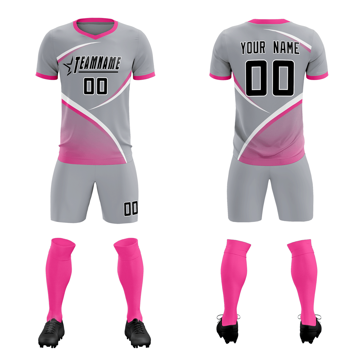 Custom Gray Pink Color Block Training Uniform For Men Soccer Sets Jersey