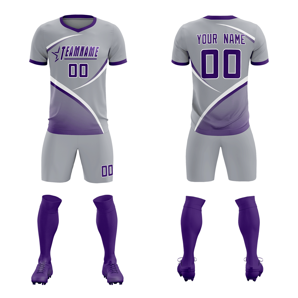 Custom Gray Purple Color Block Training Uniform For Men Soccer Sets Jersey