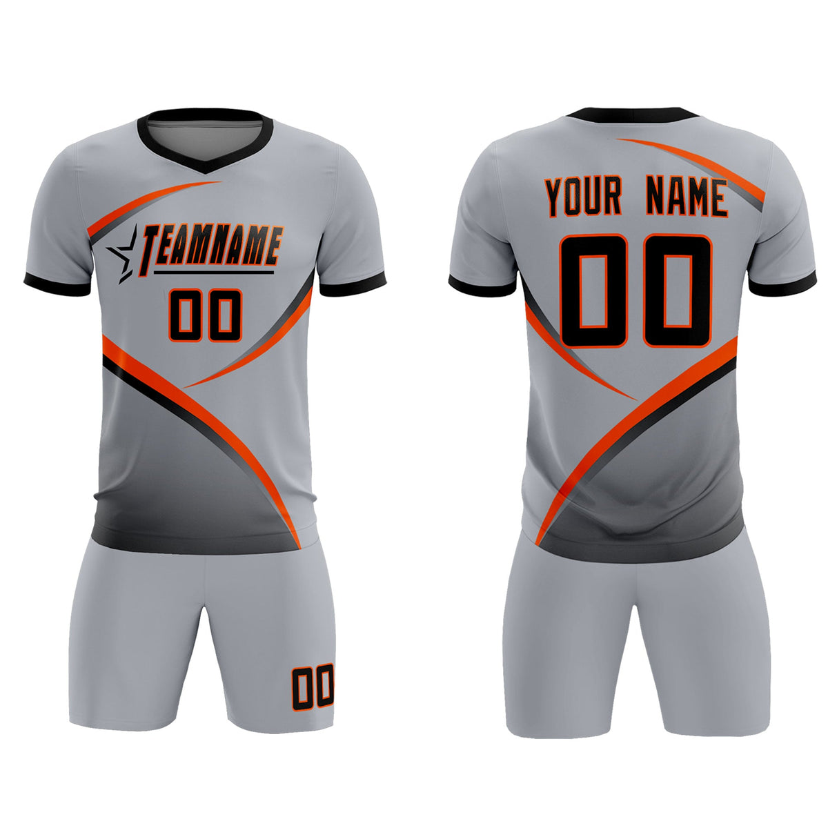 Custom Gray Black Color Block Training Uniform For Men Soccer Sets Jersey