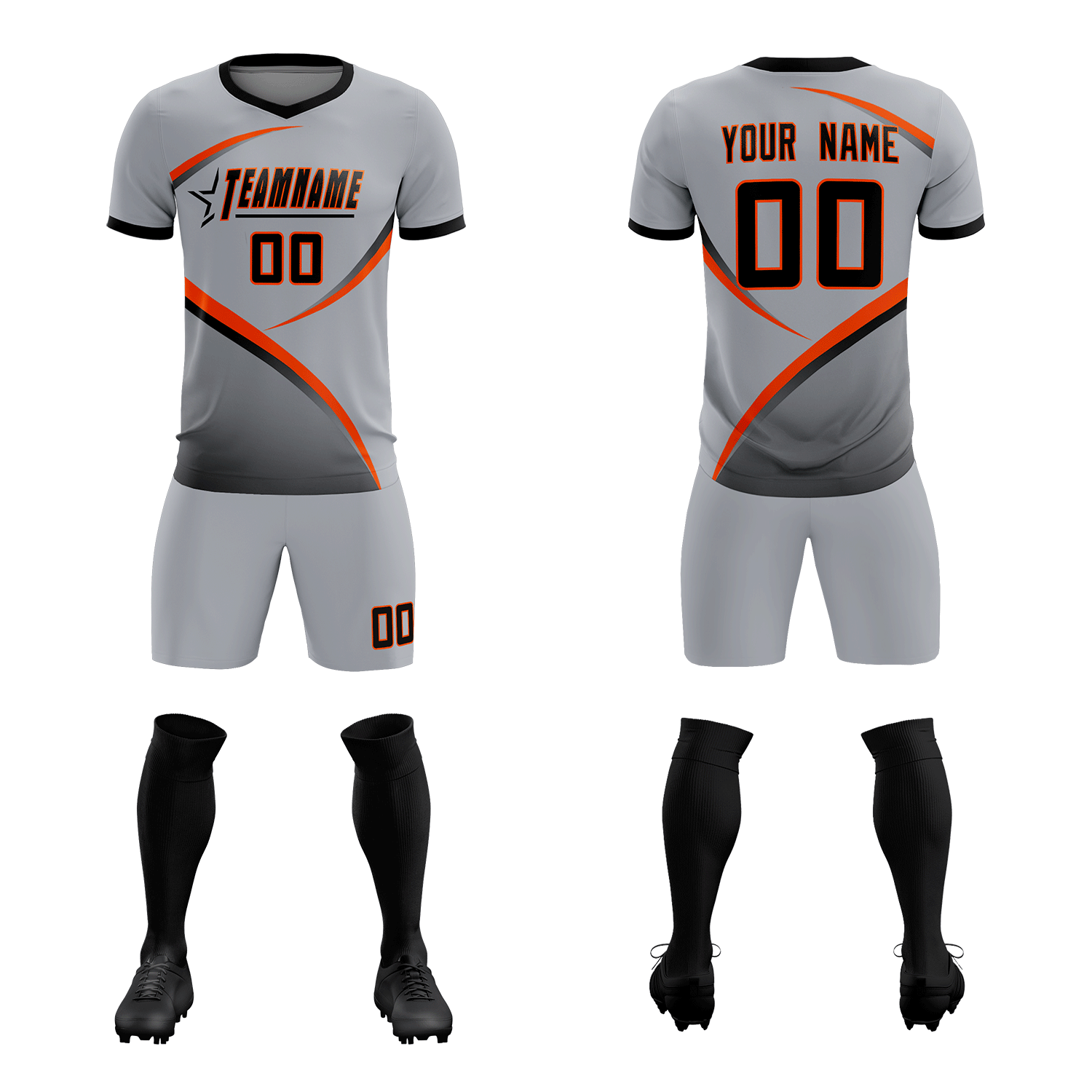 Custom Gray Black Color Block Training Uniform For Men Soccer Sets Jersey