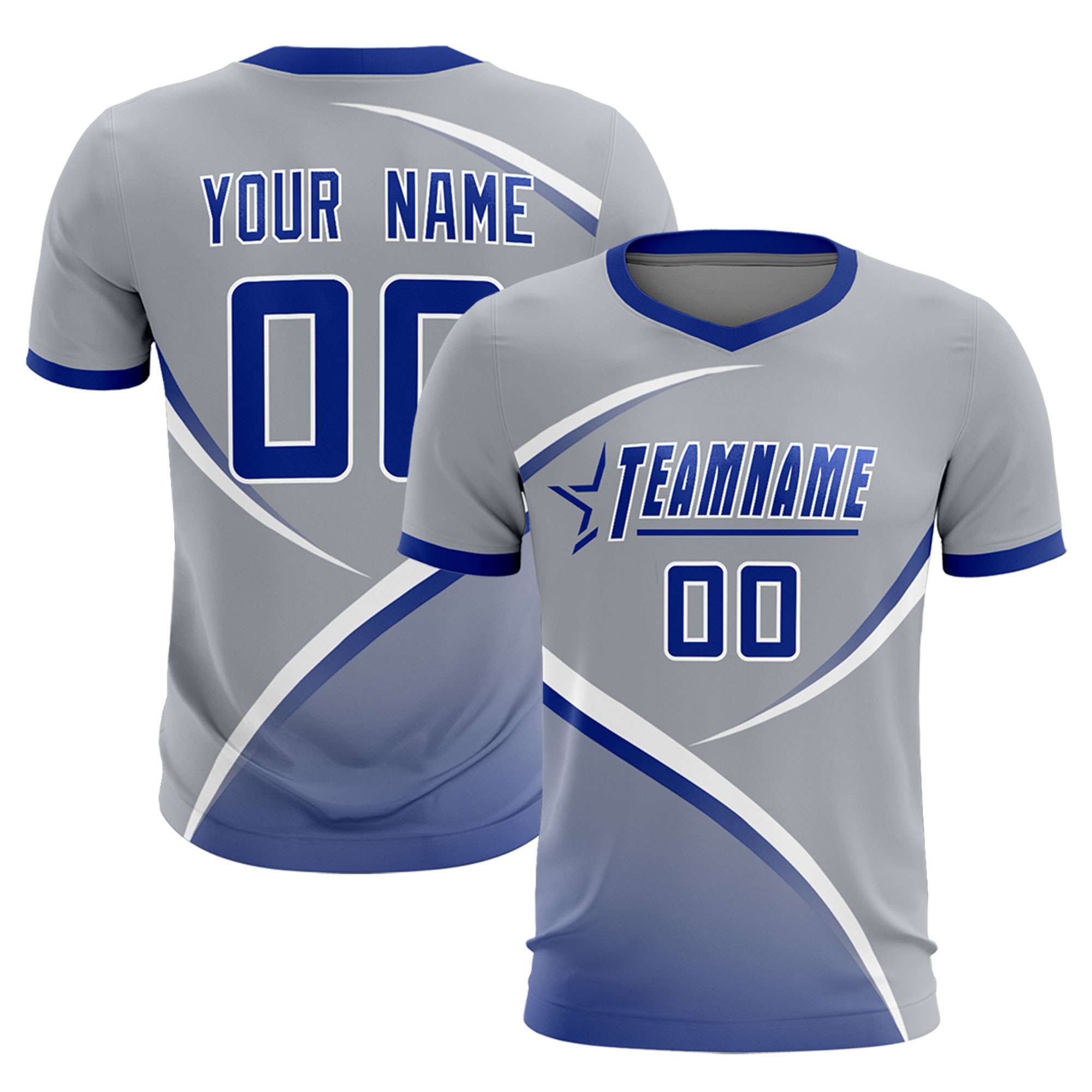 Custom Gray Royal Color Block Training Uniform For Men Soccer Sets Jersey