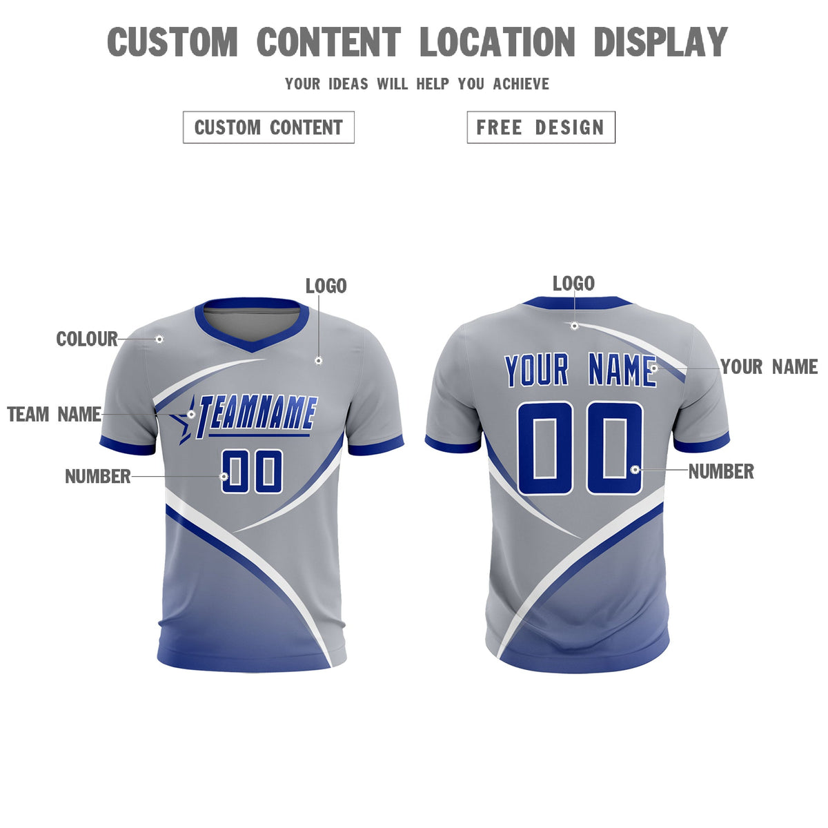 Custom Gray Royal Color Block Training Uniform For Men Soccer Sets Jersey