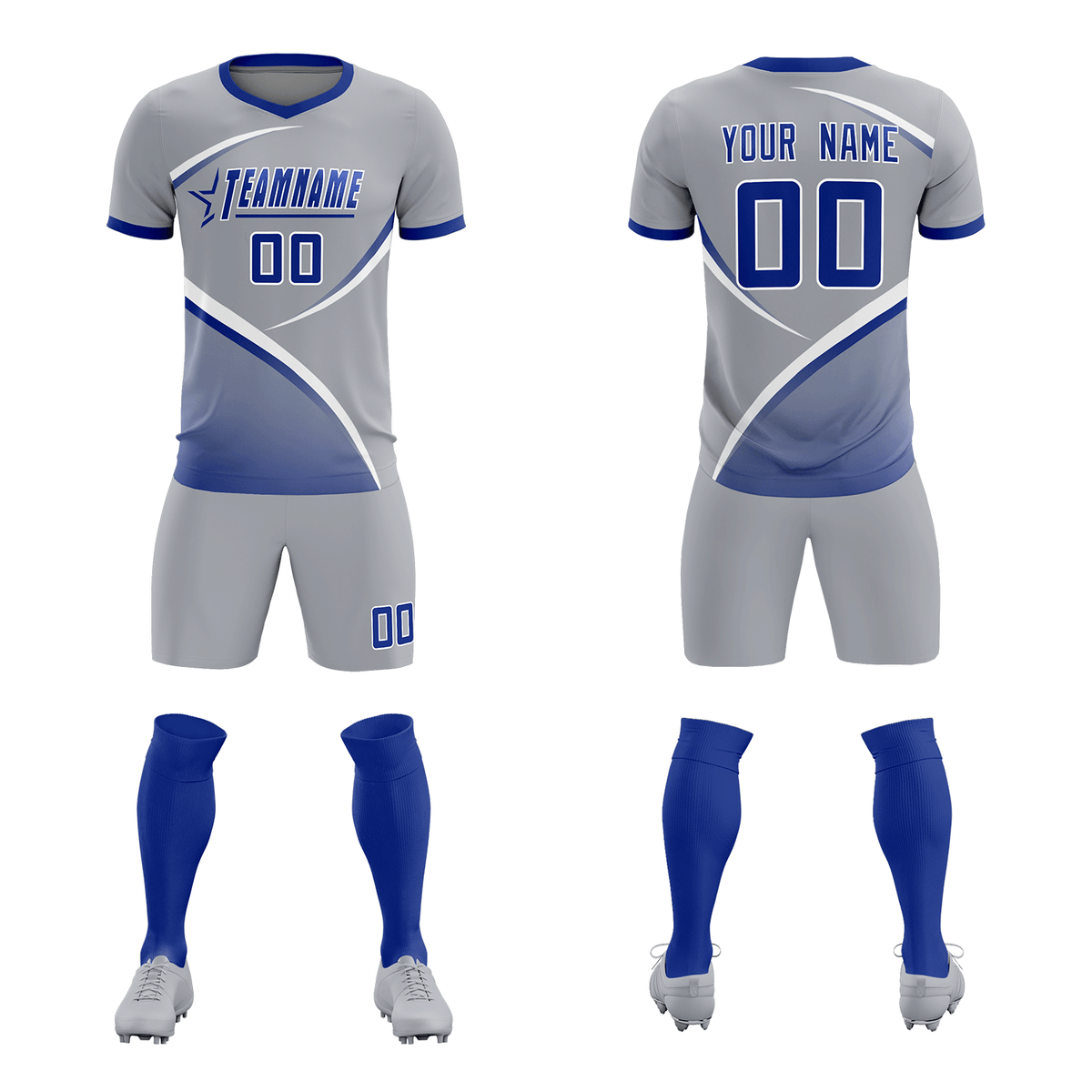 Custom Gray Royal Color Block Training Uniform For Men Soccer Sets Jersey
