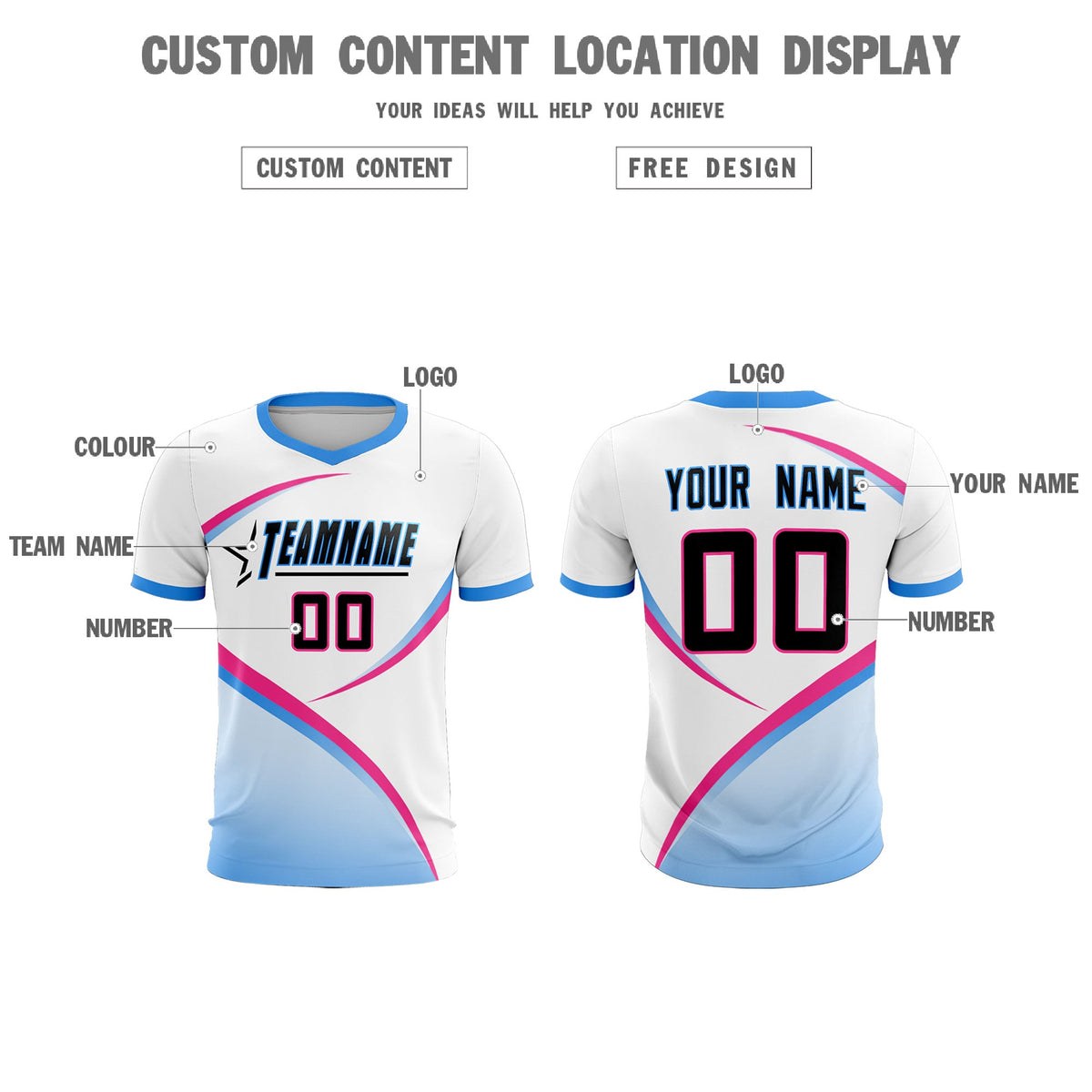 Custom White Powder Blue Color Block Training Uniform For Men Soccer Sets Jersey