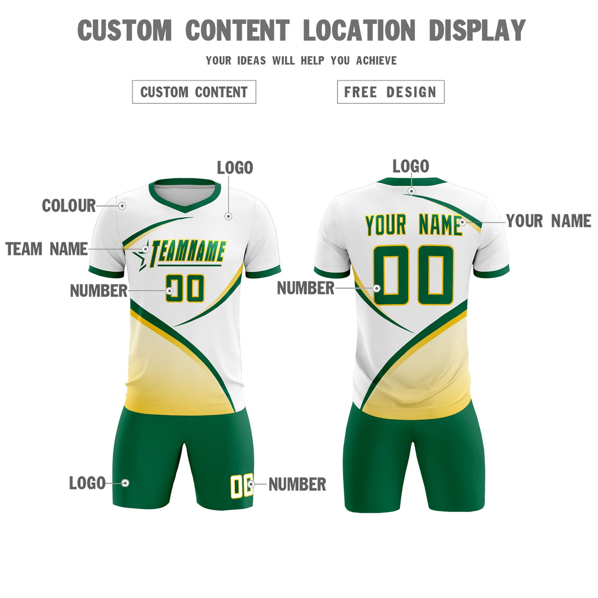 Custom White Kelly Green Color Block Training Uniform For Men Soccer Sets Jersey