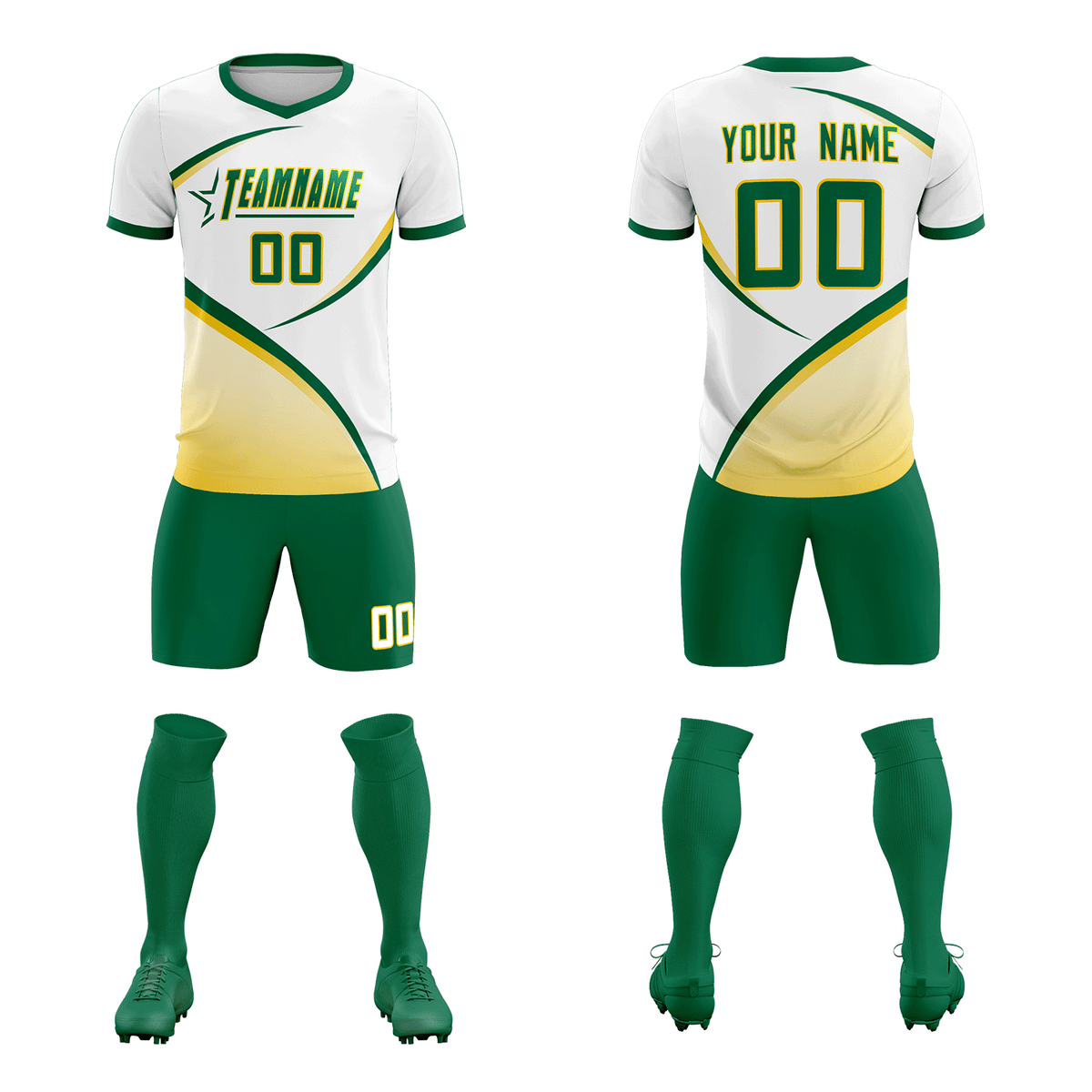 Custom White Kelly Green Color Block Training Uniform For Men Soccer Sets Jersey