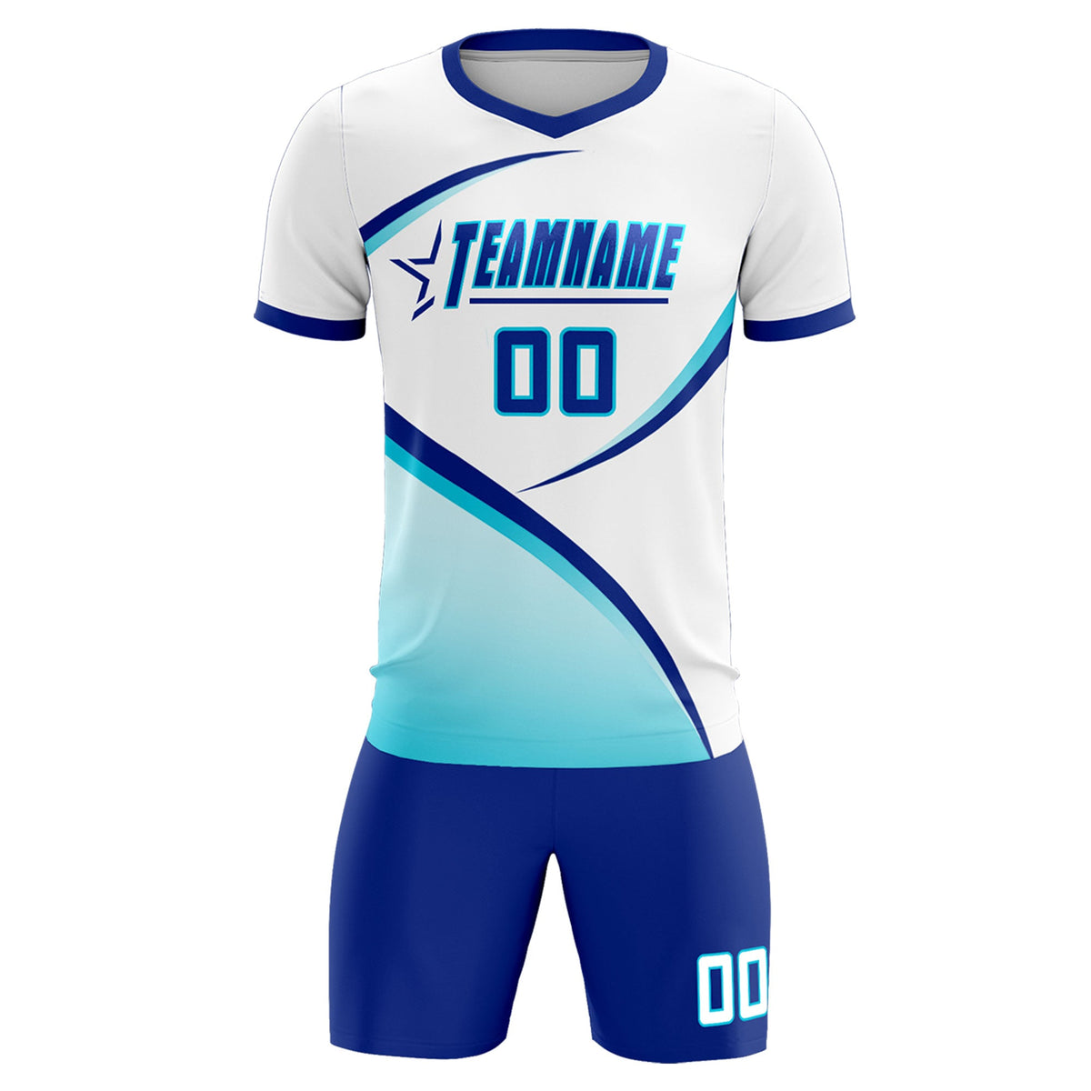 Custom White Sky Blue Color Block Training Uniform For Men Soccer Sets Jersey