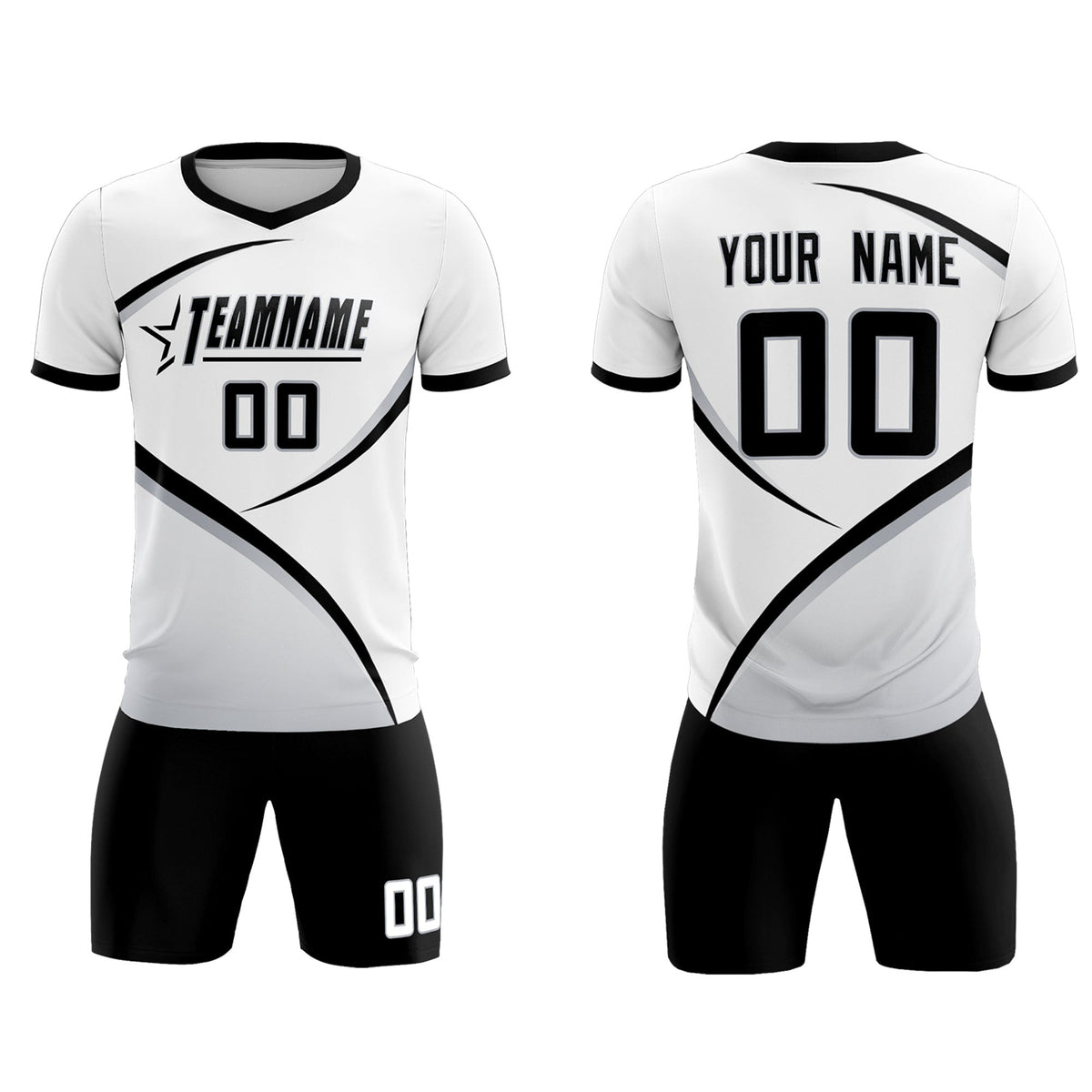 Custom White Black Color Block Training Uniform For Men Soccer Sets Jersey