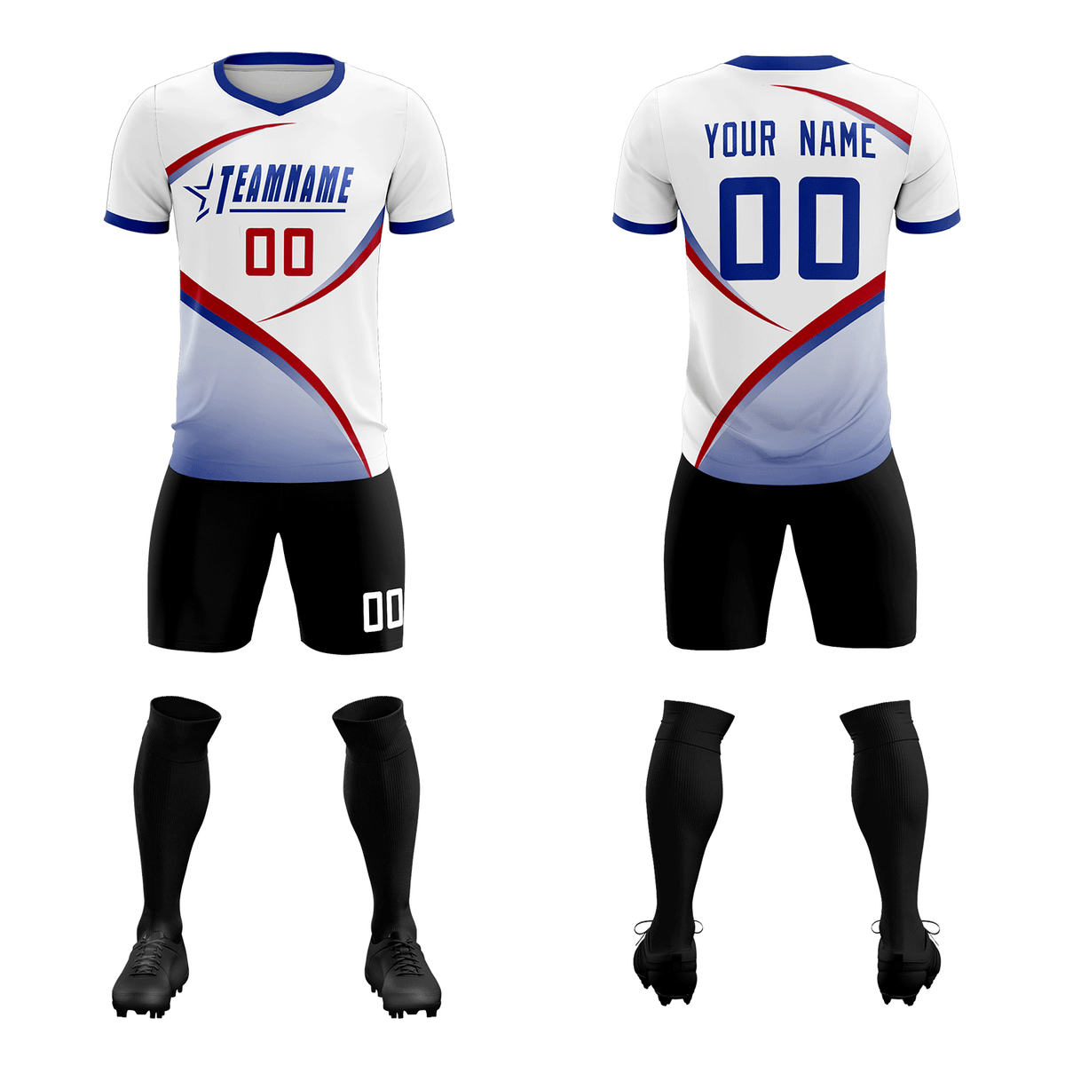 Custom White Royal Color Block Training Uniform For Men Soccer Sets Jersey
