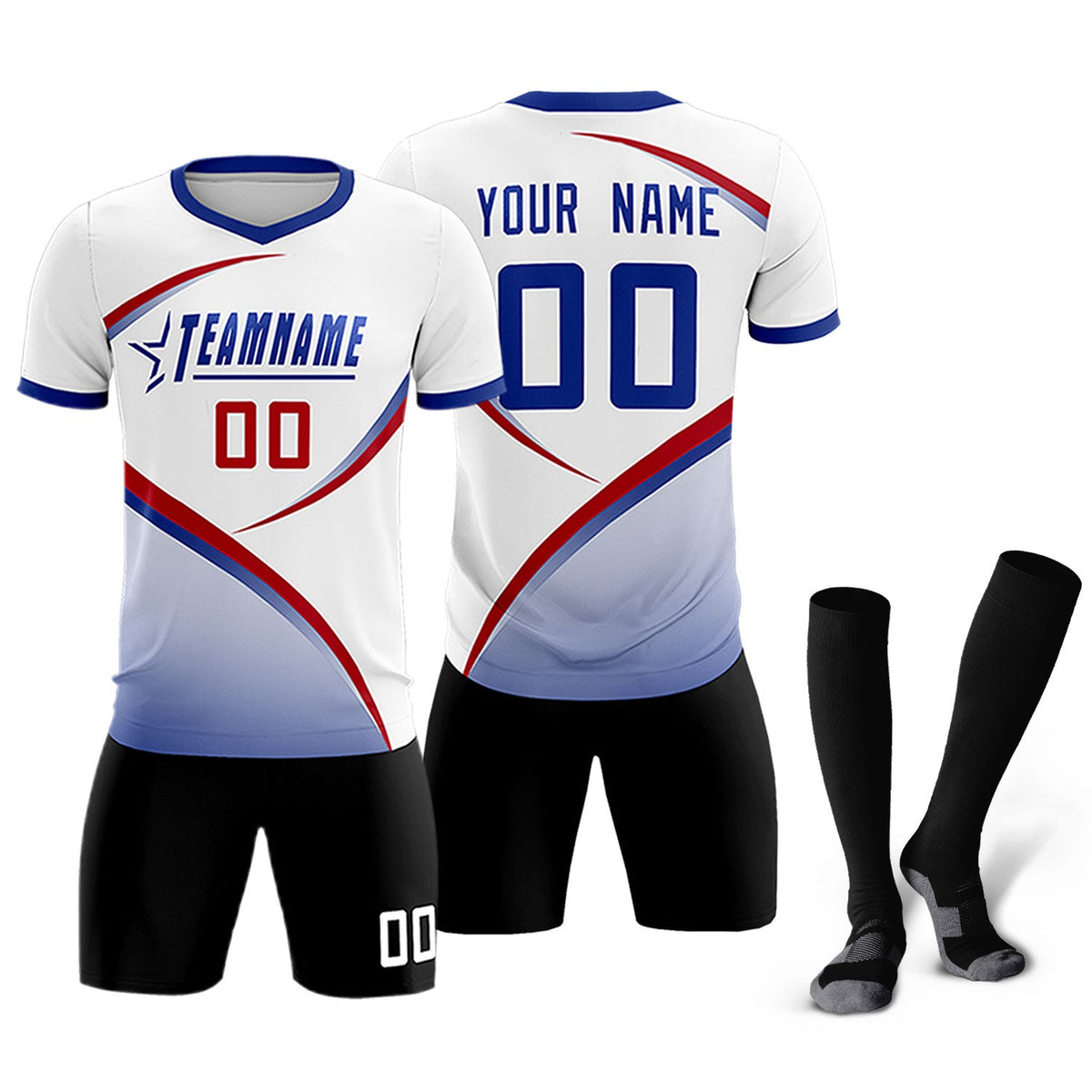 Custom White Royal Color Block Training Uniform For Men Soccer Sets Jersey