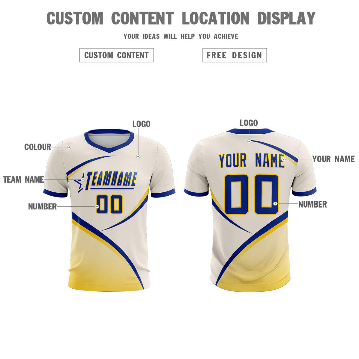Custom Cream Royal Color Block Training Uniform For Men Soccer Sets Jersey