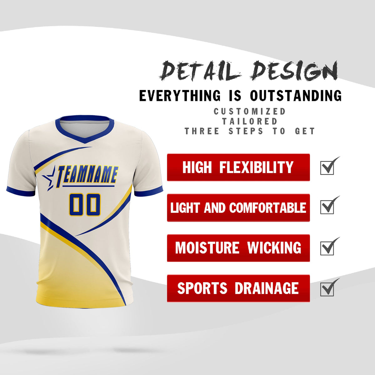 Custom Cream Royal Color Block Training Uniform For Men Soccer Sets Jersey