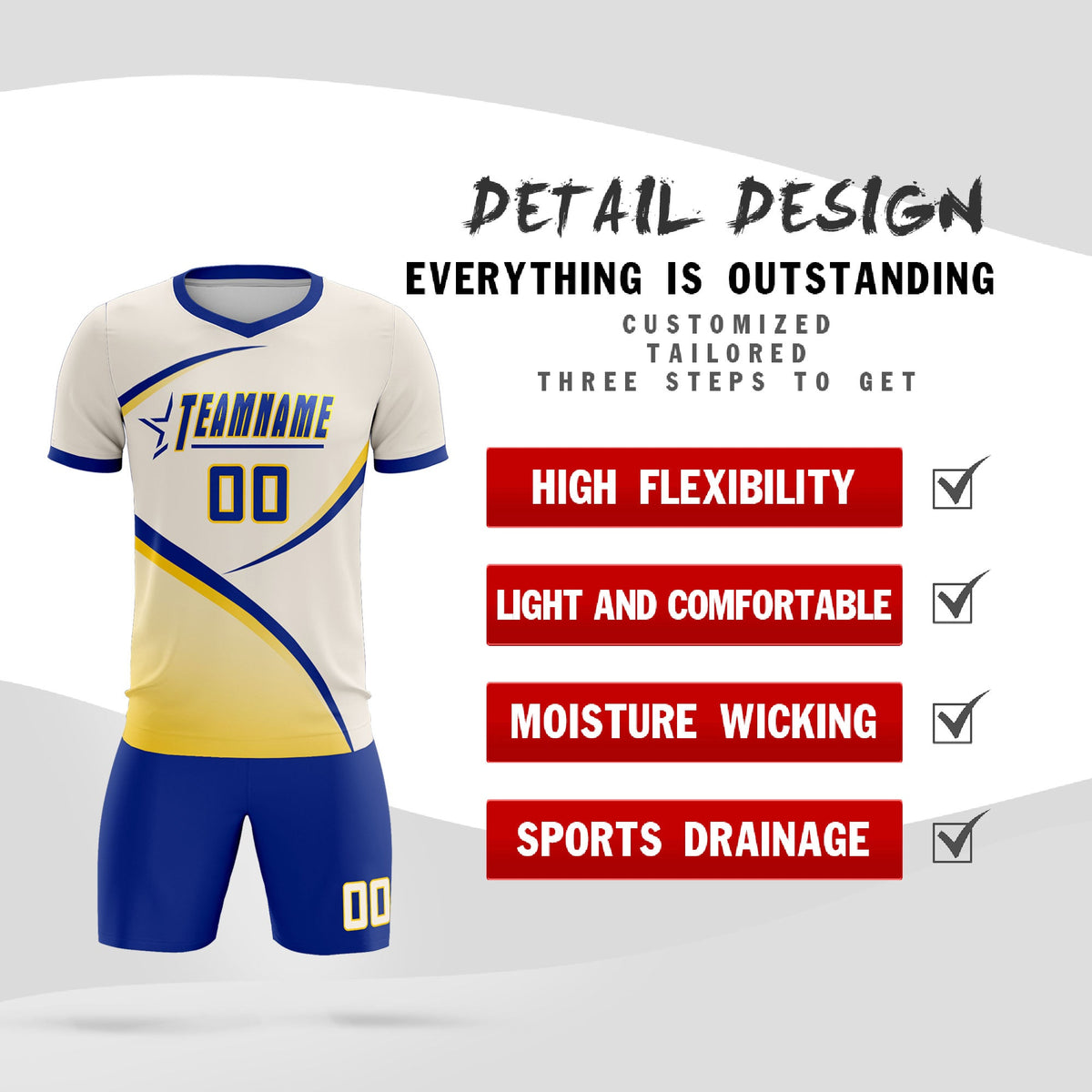 Custom Cream Royal Color Block Training Uniform For Men Soccer Sets Jersey