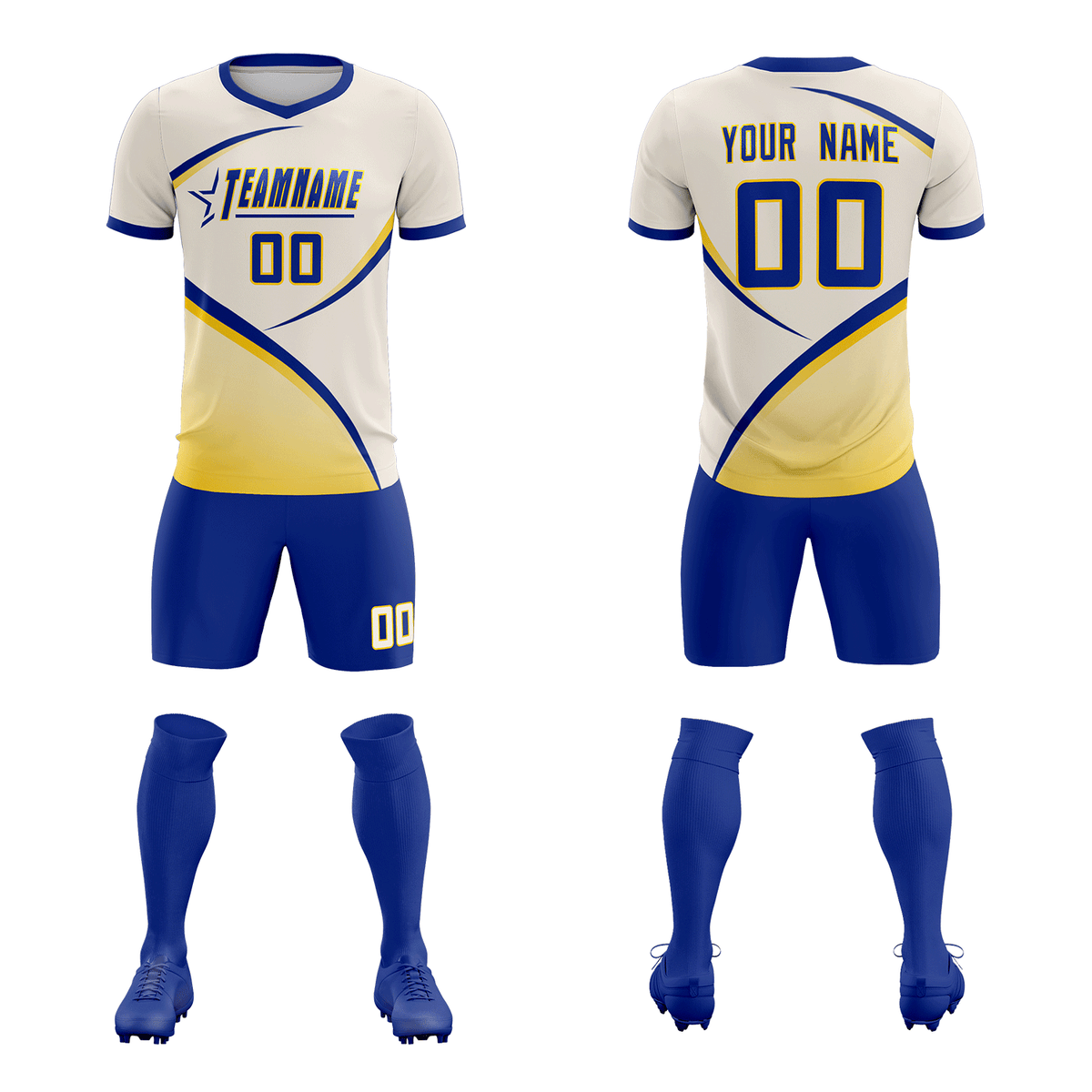 Custom Cream Royal Color Block Training Uniform For Men Soccer Sets Jersey